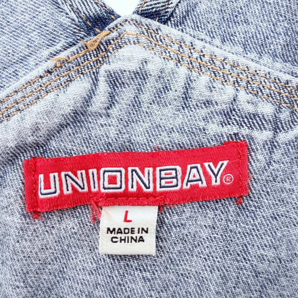Unionbay Denim Shortalls Women Large Blue NEW Distressed Retro Utility J1L9150 - Picture 7 of 16